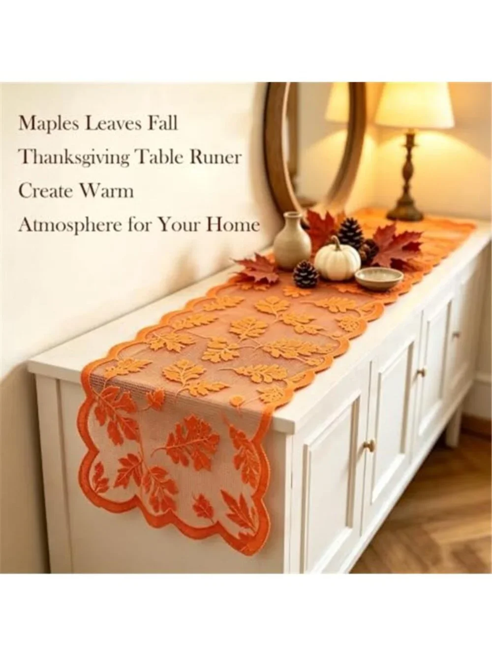Fall Table Runner Fall Decorations for Home 13 x 72 Inch Maples Leaves Lace